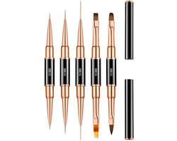 YUBBI Professionele 5-delige Dubbelzijdige Nail Art Penselen Set - Nagellak Acryl Penselen - Fineliner Penseel - Gellak Penselen - Nail Brush - Zwart