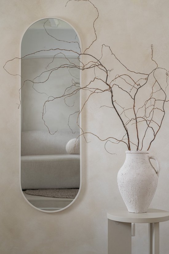 Nordic Style® Miroir ovale - 125x40cm - Wit Mat - Ovale - Miroir mural - Miroir d'entrée - Miroir de couloir - Miroir de chambre - Miroir de salle de bain - Miroir de Toilettes