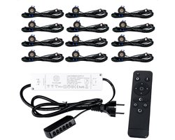 TrueLED Compact Black - Inbouw LED Spot Dimbaar voor Overkapping - IP65 Verlichting voor Veranda - Complete set van 12 LED Spots
