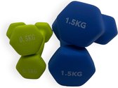Padisport - Dumbell Neopreen Set 0,5 En 1,5 Kg - Gewichten Set Halters - Mix - Gewichten 0,5 Kg - Dumbellset - Halterset - Gewichtjes Set - Gewichten Set