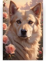 Hond met rozen poster - Hond poster - Posters roos - Wanddecoratie kinderkamer - Slaapkamer posters - Slaapkamer decoratie - 40 x 60 cm