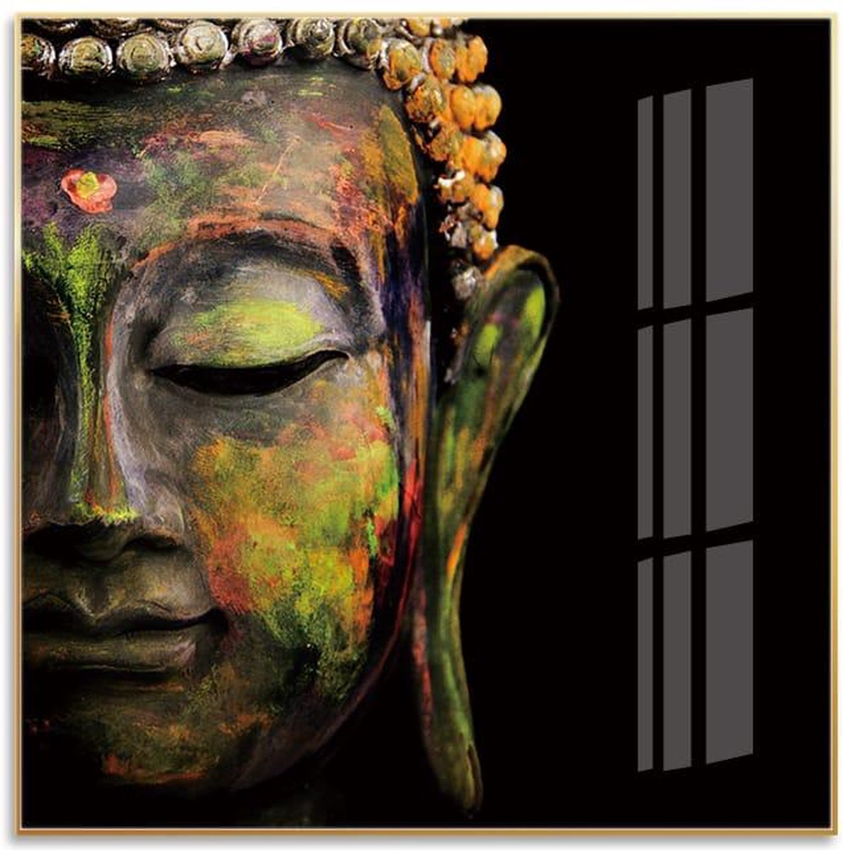 Buddha Crystal Porcelain schilderij met frame. Afmeting 40x40