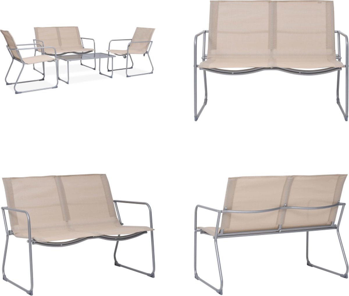 vidaXL 4-delige Loungeset stof en staal crèmekleurig