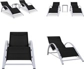 vidaXL Ligbedden 2 st met tafel aluminium zwart - Zonnebed - Zonnebedden - Ligstoel - Ligstoelen