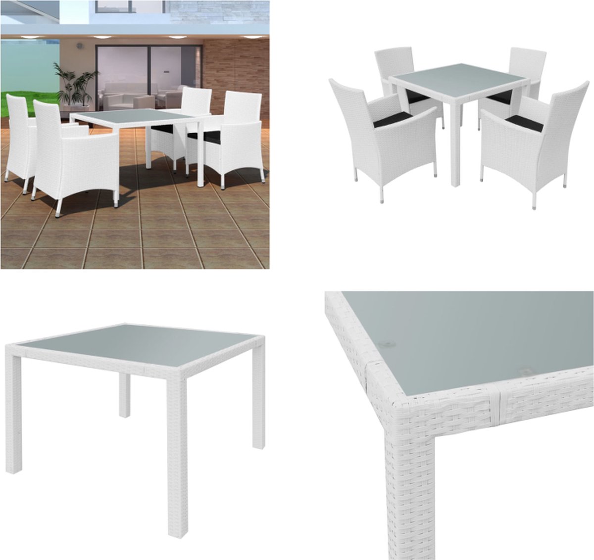 VidaXL -5-delige-Tuinset-poly-rattan-crèmewit Tuintafel En Stoel Tuintafels En Stoelen Tuintafel Set Tuintafel Sets
