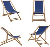 vidaXL Ligstoel bamboe en canvas marineblauw - Strandstoel - Strandstoelen - Tuinstoel - Tuinstoelen