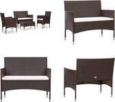 vidaXL 4-delige Loungeset met kussens poly rattan bruin - Tuinbankset - Tuinbanksets - Tuinbank Set - Tuinbank Sets