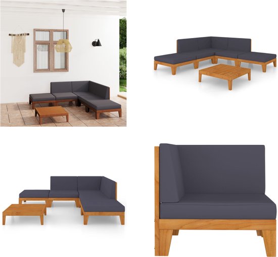 vidaXL 5-delige Loungeset voor 4 met kussens & verstelbaar hout salontafel | Leen Bakker