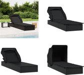 vidaXL Ligbed met inklapbaar dak 213x63x97 cm poly rattan zwart - Ligbed - Ligbedden - Tuinstoel - Relaxstoel