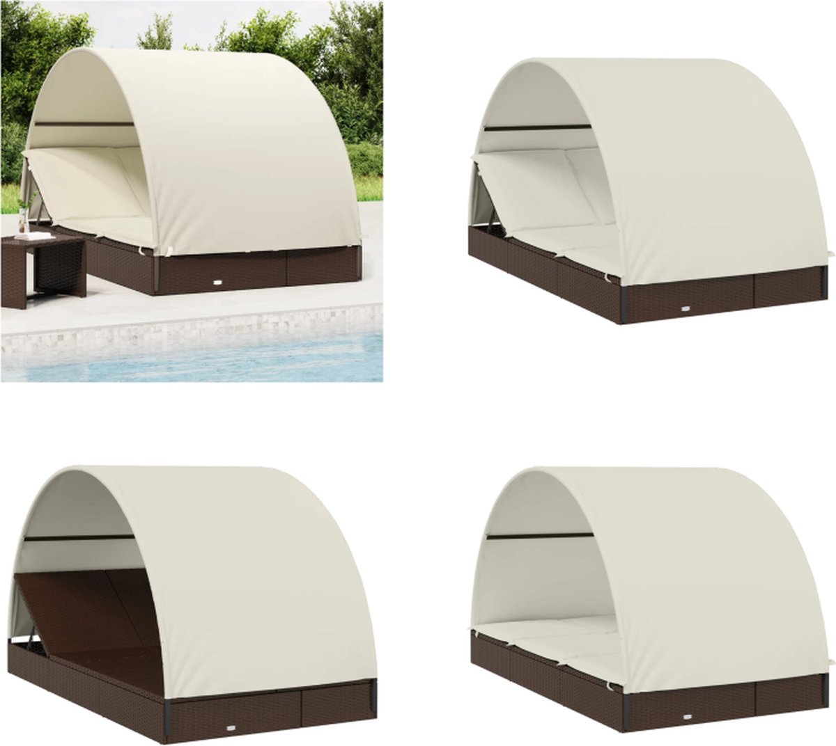 vidaXL - Ligbed - 2-persoons - met - rond - dak - 211x112x140 - cm - poly - rattan - bruin