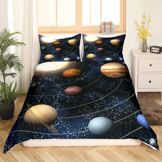 Beddengoedset uit de Galaxyserie Universum sterrenhemel mist, dekbed, panelen, planeet, ruimtedecoratie, dekbedovertrek, voor volwassenen, vrouwen, jongens, tieners, slaapkamer, 135 x 200 cm