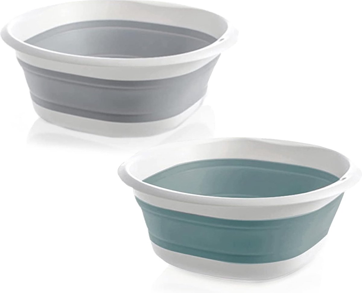 Goedkoopste Opvouwbare kuip, 2 stuks wasmand, inklapbaar, opvouwbare tub, multifunctioneel, draagbaar, ruimtebesparende kunststof wasbak (grijs blauw