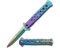 Tac Force - Survival zakmes outdoor – 1 hand open systeem en broekclip Klapmes - Regenboog
