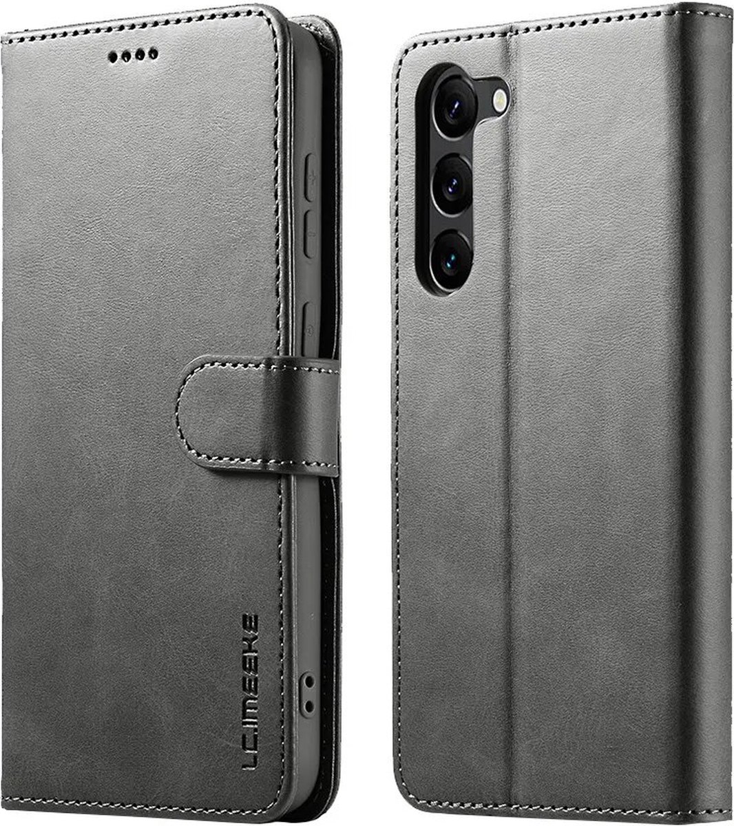 GalaxyGuard© Hoesje Geschikt voor Samsung Galaxy S24 Ultra | Samsung Smart View Wallet Case | S24 ultra hoesje | Grijs