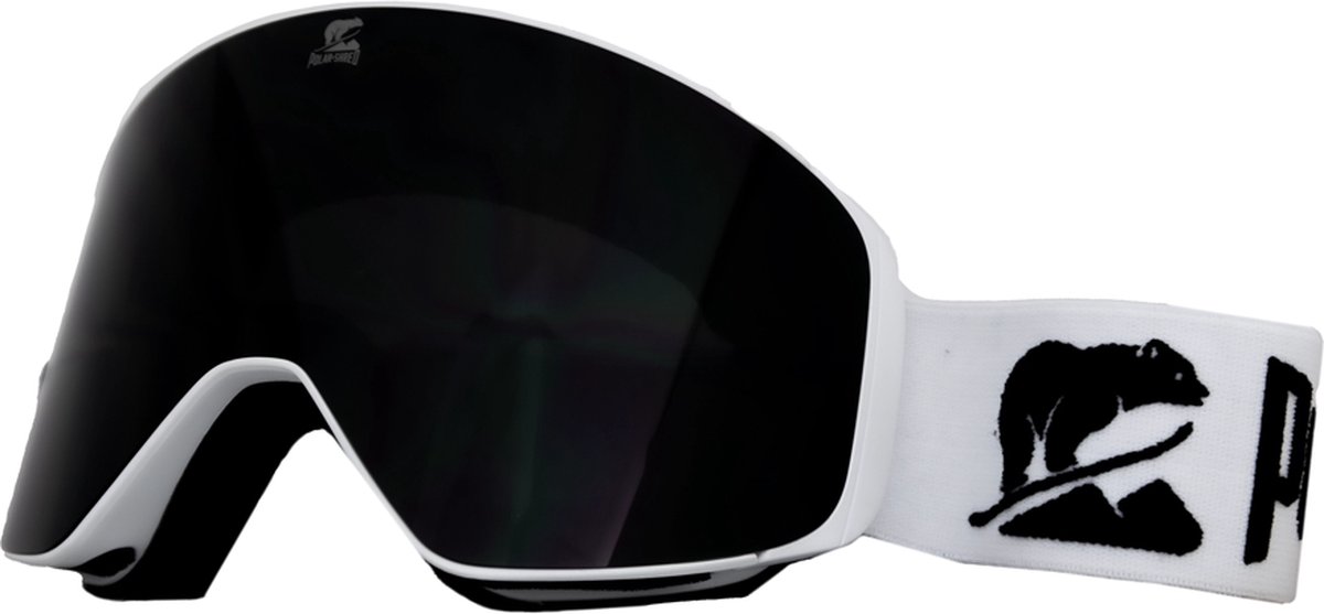 Luxe Magnetische Snowboardbril / Skibril Zwarte Lens Wit Frame + Beschermcase & Microfiber hoes - PolarShred - Anti fog - Cat.3 - 100% UV Bescherming - VLT 16%