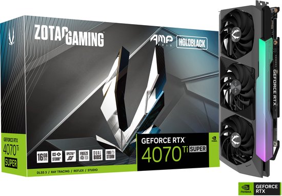 ZOTAC GeForce RTX 4070 Ti SUPER AMP! Holo - Videokaart - 16GB GDDR6X - PCIe 4.0 - 1x HDMI - 3x DisplayPort