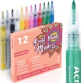 Acryl Marker Verfstiften - 12 Stuks Kleuren - 0,7 mm tip - Acrylverf Tekenset Acrylstiften - Happy Stones Mandala Stenen - Kinderen & Volwassenen