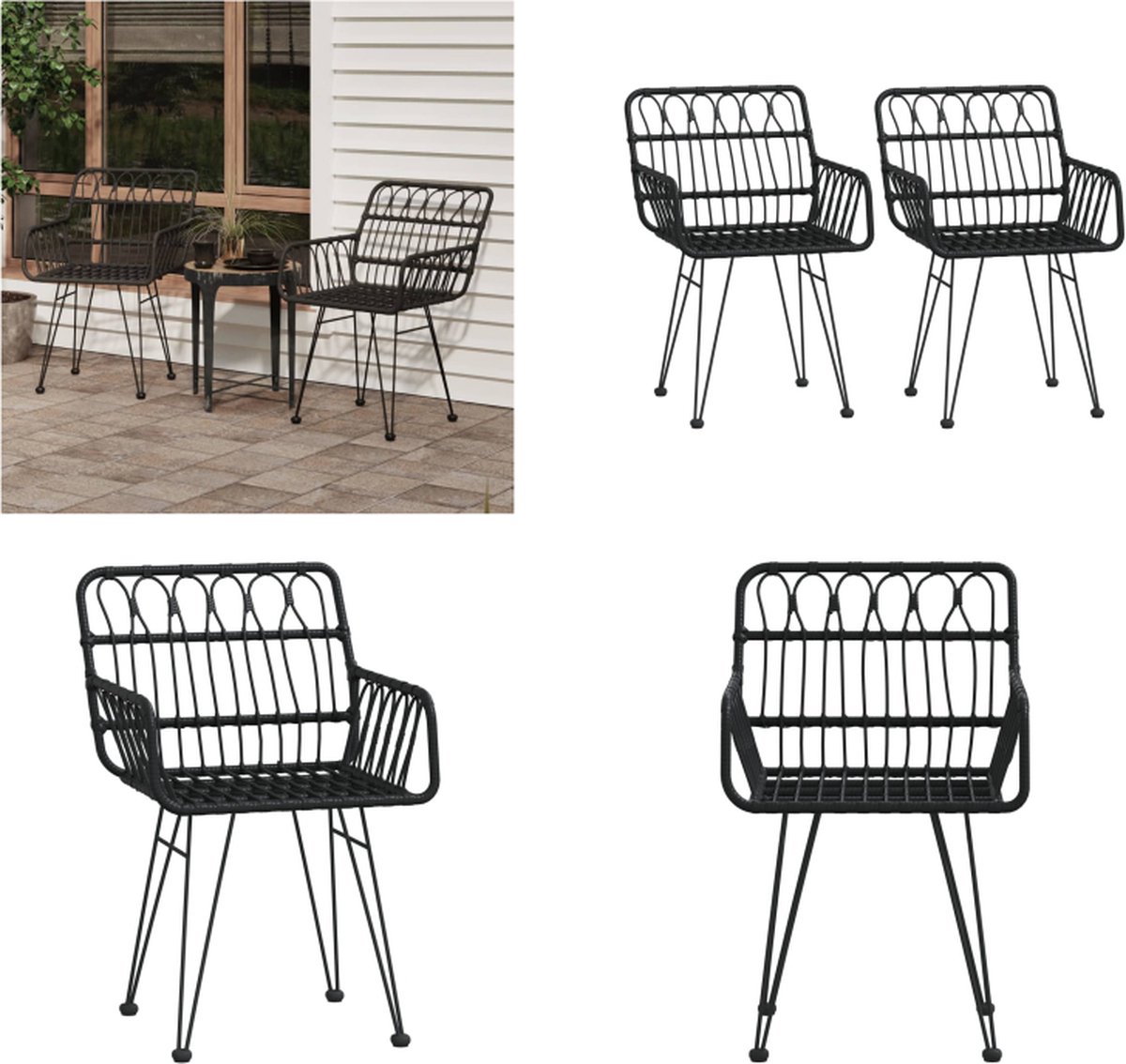 VidaXL Tuinstoelen 2 st met armleuning 56x64x80 cm PE-rattan zwart Tuinstoel Tuinstoelen Eetkamerstoel Eetkamerstoelen