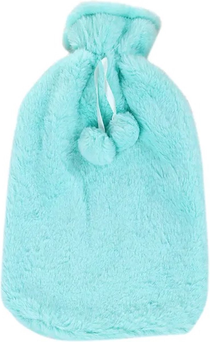 Goedkoopste Kruik met Faux Fur Hoes - Baby Blauw - Tot 6 uur Warmte - Heerlijk Zacht - Warmwaterkruik - 1,7 liter - Cadeau voor Vrouw & Man - Pluche