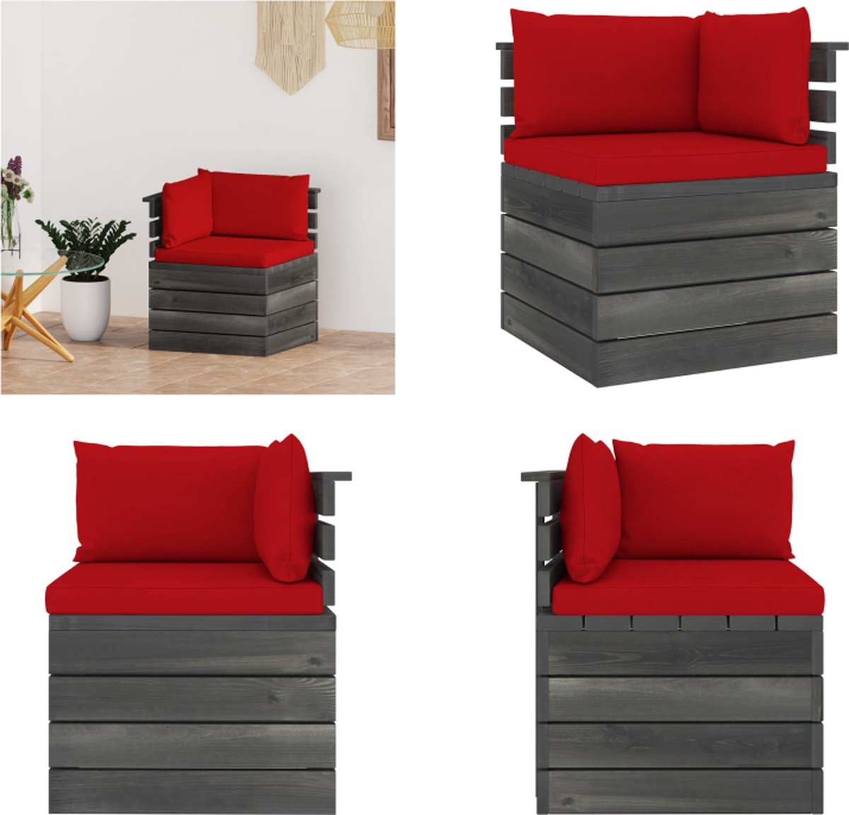 VidaXL Tuinhoekbank met kussens pallet grenenhout Hoekelement Hoekelementen Hoekbank Hoekbanken