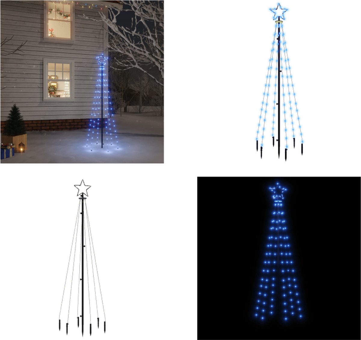 vidaXL Kerstboom met grondpin 108 LED's blauw 180 cm - Kerstboom Met Grondpin - Kerstbomen Met Grondpinnen - Kunstkerstboom - Kerstkunstboom