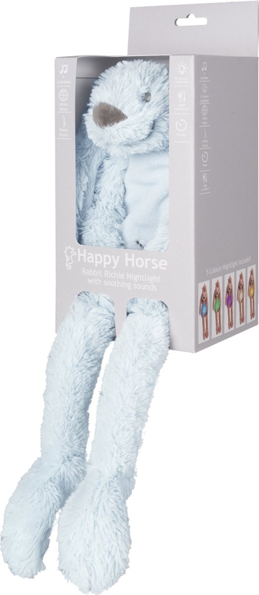 Happy Horse Konijn Richie Nachtlampje met rustgevende geluiden 34cm - Blauw - Baby cadeau van Happy Horse — afbeelding 2