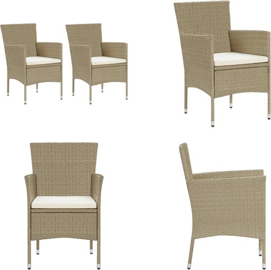 VidaXL Tuinstoelen Set Van 2 Met Kussens - Poly Rattan Beige, Comfortabele Loungestoelen Voor Terras & Tuin