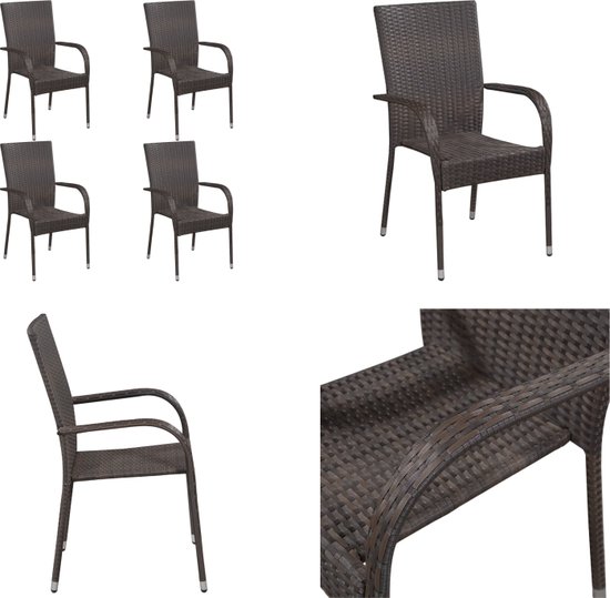 vidaXL Tuinstoelen stapelbaar 4 st poly rattan bruin - Stapelbare Stoel - Stapelbare Stoelen - Stoel - Stoelen