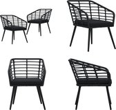 vidaXL Chaises de jardin 2 pcs avec coussins Polyrotin Noir - Chaise de jardin - Chaises de jardin - Chaise d'extérieur - Chaises d'extérieur