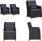 vidaXL Chaises de jardin 2 pcs avec coussins Polyrotin Noir - Chaise en rotin - Chaises en rotin - Chaise de jardin - Chaises de jardin