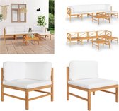 vidaXL 6-delige Loungeset met crèmekleurige kussens massief teakhout - Loungeset - Loungesets - Tuinset - Tuinsets