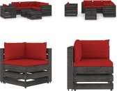 vidaXL 8-delige Loungeset met kussens grijs geïmpregneerd hout - Pallet Loungeset - Pallet Loungesets - Tuinset - Tuinsets