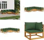 vidaXL 9-delige Loungeset met groene kussens massief hout - Loungeset - Loungesets - Tuinset - Loungeset Tuin