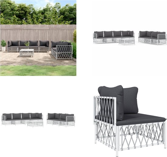 vidaXL 8-delige Loungeset met kussens staal wit - Loungeset - Loungesets - Tuinset - Tuinmeubelset