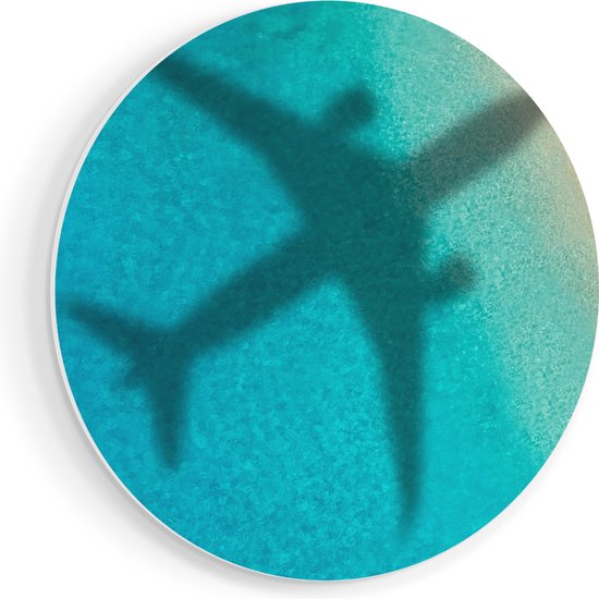 Artaza Forex Muurcirkel Silhouet Van Een Vliegtuig Op Het Strand - 60x60 cm - Wandbord - Wandcirkel - Rond Schilderij - Wanddecoratie Cirkel