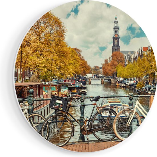 Artaza Forex Muurcirkel Amsterdamse Brug Bij Een Brug Met Fietsen - 50x50 cm - Klein - Wandcirkel - Rond Schilderij - Muurdecoratie Cirkel