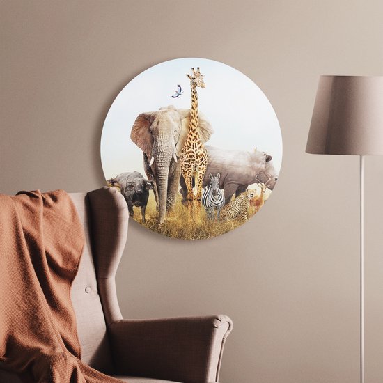 Artaza Cercle mural Forex Animaux africains sur l'herbe - Afrique - 40x40 cm - Klein - Cercle mural - Peinture ronde - Cercle de Décoration murale