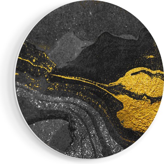 Artaza Forex Muurcirkel Abstracte Kunst - Zwart Gouden Marmer - 40x40 cm - Klein - Wandcirkel - Rond Schilderij - Wanddecoratie Cirkel