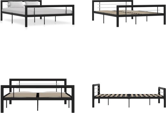 vidaXL Bedframe metaal zwart en wit 120x200 cm - Bedframe - Bedframes - Tweepersoonsbed - Tweepersoonsbedden