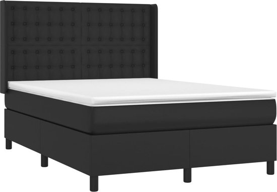 vidaXL Boxspring avec matelas Simili cuir Noir 140x200 cm - Boxspring - Sommiers - Lit - Meubles de couchage