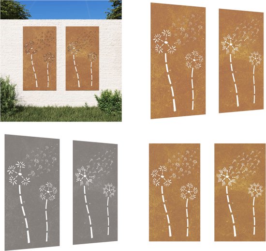vidaXL- Décoration murale-jardin-2-pcs-design fleur-105x55-cm-acier corten - Décoration de jardin - Décoration de jardin - Décoration murale murale - Décoration murale