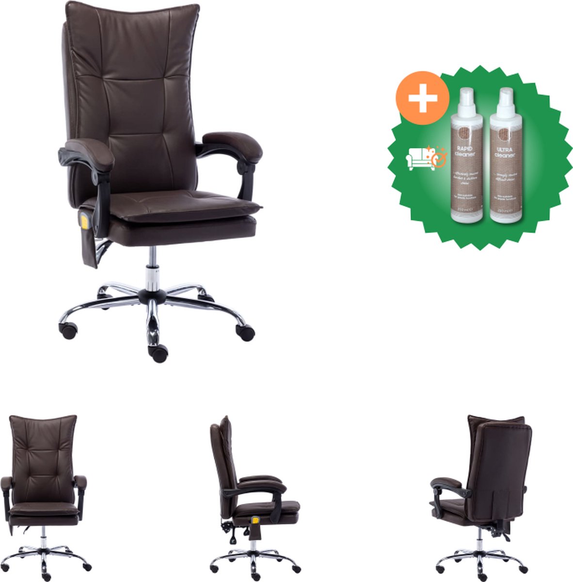 vidaXL Massage kantoorstoel kunstleer bruin - Bureaustoel - Inclusief Onderhoudsset