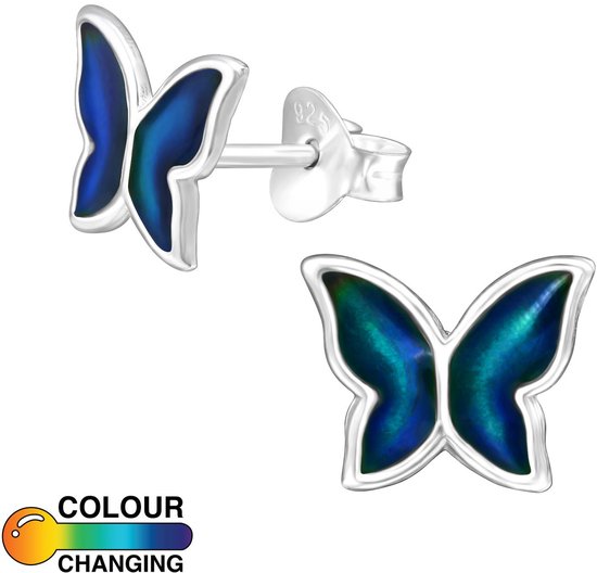 Joy|S - Zilveren vlinder oorbellen - mood - 9.4 x 7.5 mm - oorknoppen