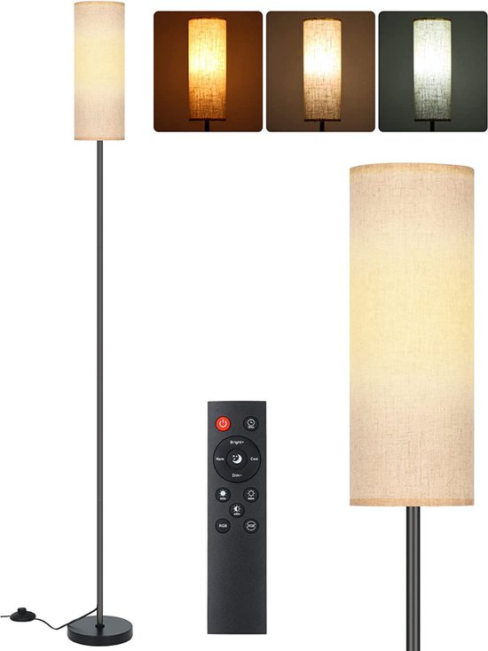 Vloerlamp met Afstandsbediening, Dimbare Woonkamerlamp met 11 Kleurtemperaturen, E27 LED-lamp Staande Lamp met Voetschakelaar voor Slaapkamer, Kantoor
