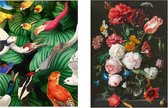 Set van 2 theedoeken - kunst collectie - Teylers museum vogels & Van Heem stilleven van bloemen - 100 % katoen 50 x 70 cm by supervintage