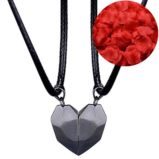 Magnetische Hartjes Ketting Set + Rozenblaadjes = Valentijn Cadeautje voor Hem en Haar - Valentijnsdag voor Mannen Cadeau Kadootjes