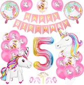 FeestmetJoep® Eenhoorn 5 jaar verjaardag versiering - Unicorn thema