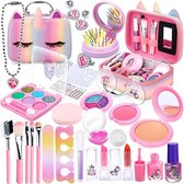 Kinderschminkset voor meisjes, 31 stuks, afwasbaar, echte cosmetica-set met make-upkoffer, meisjes, speelgoed, rollenspel, cadeau voor meisjes, kleine kinderen, prinses