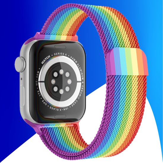 Bracelet adapté à Apple Watch 42/44MM - Convient aux séries 1/2/3/4/5/6/7/8/9/SE/ Ultra 1&2 - Taille Unique - Bracelet de montre - Milanais - Arc-en-ciel