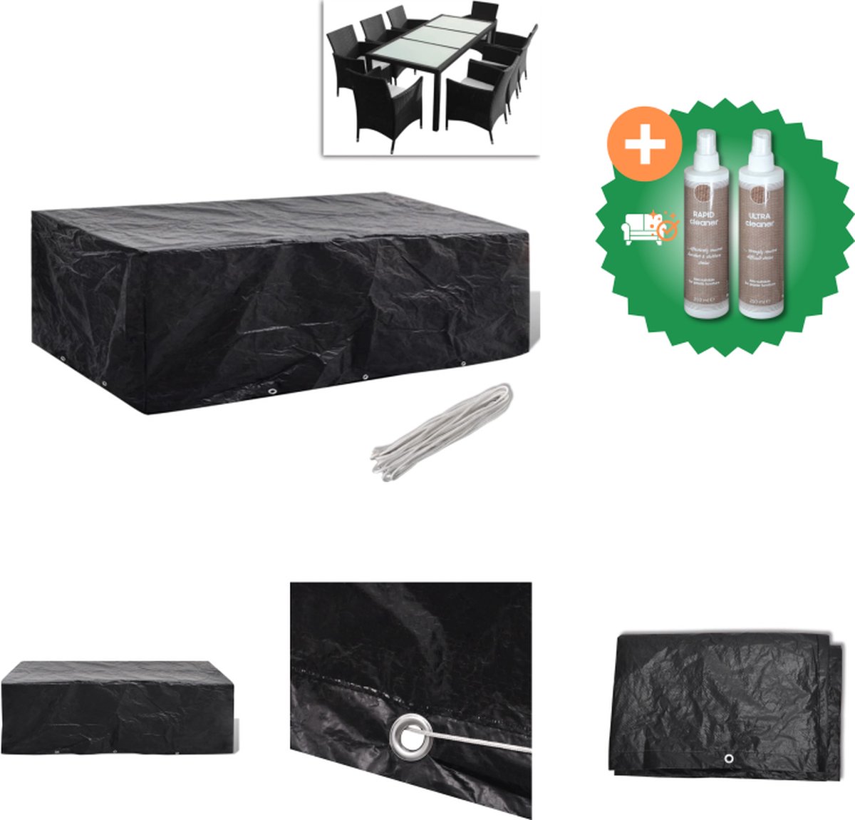 VidaXL Tuinmeubelhoes met 8 oogjes 300x140x90 cm Tuinmeubelhoes Inclusief Onderhoudsset